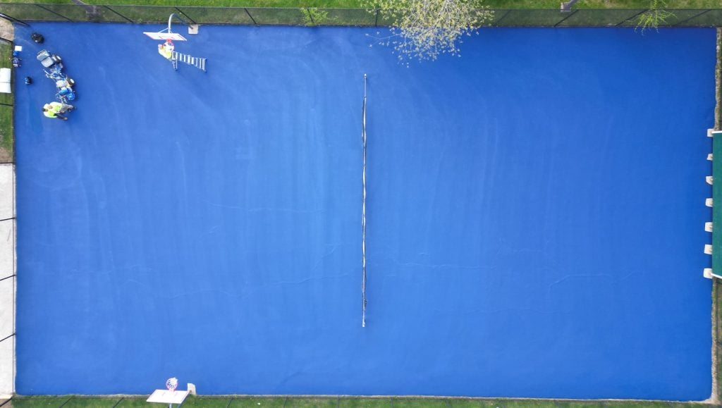aerial view of basketball court before line marking
