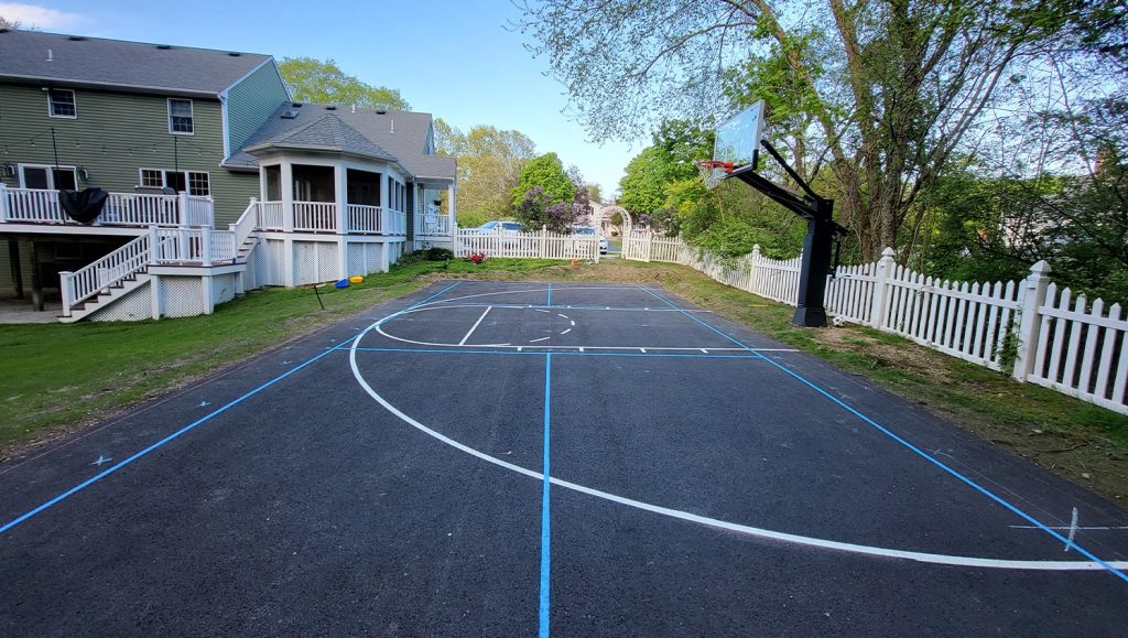 basketball court with freshly painted lines