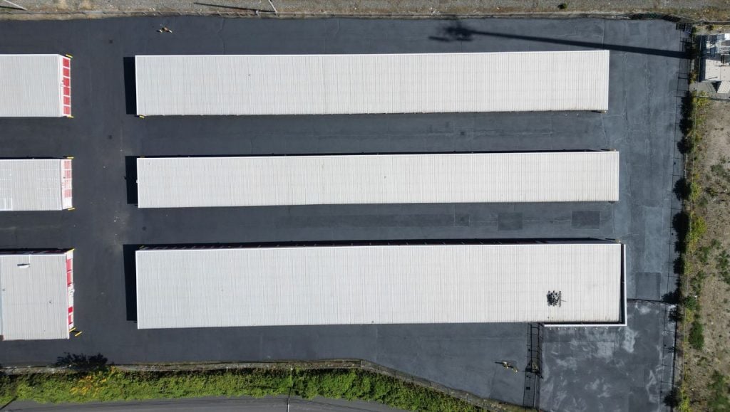 aerial view of CubeSmart parking lot freshly asphalt
