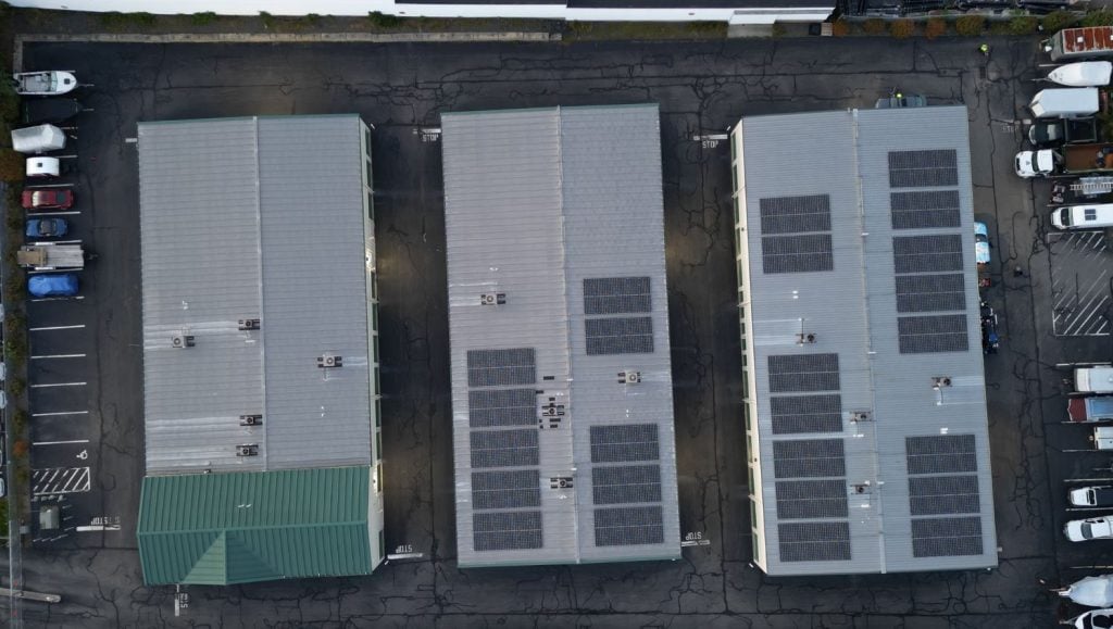 aerial view of CubeSmart parking lot with fresh crack sealing
