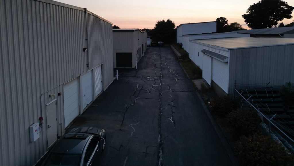 CubeSmart parking lot front view with crack sealing services