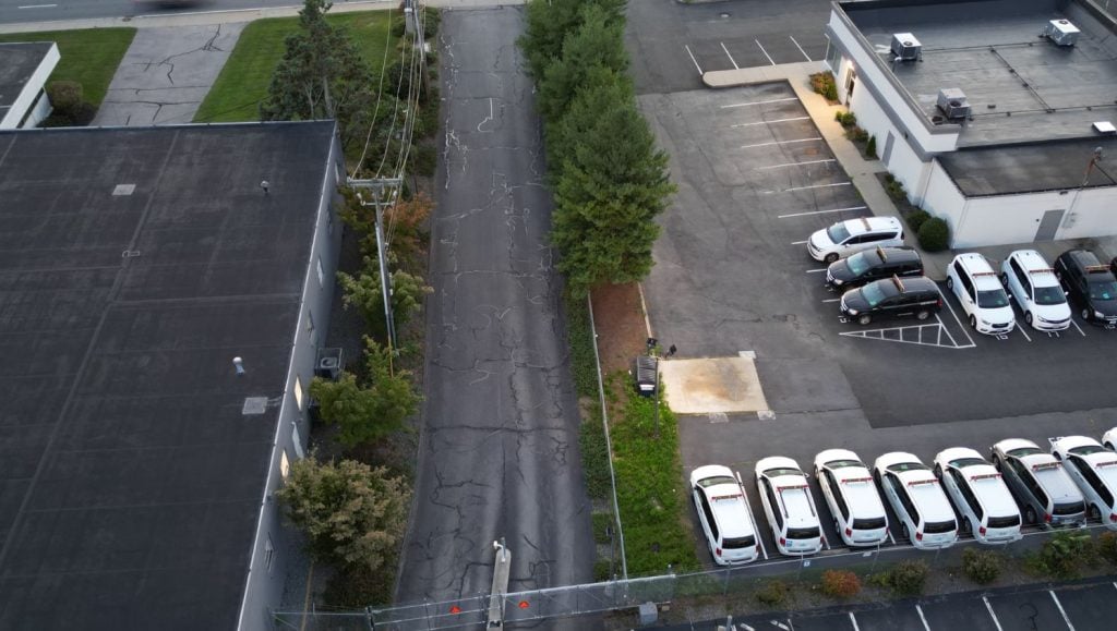 CubeSmart parking lot with crack sealing services aerial view