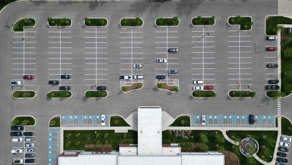 aerial view of parking lot striping project