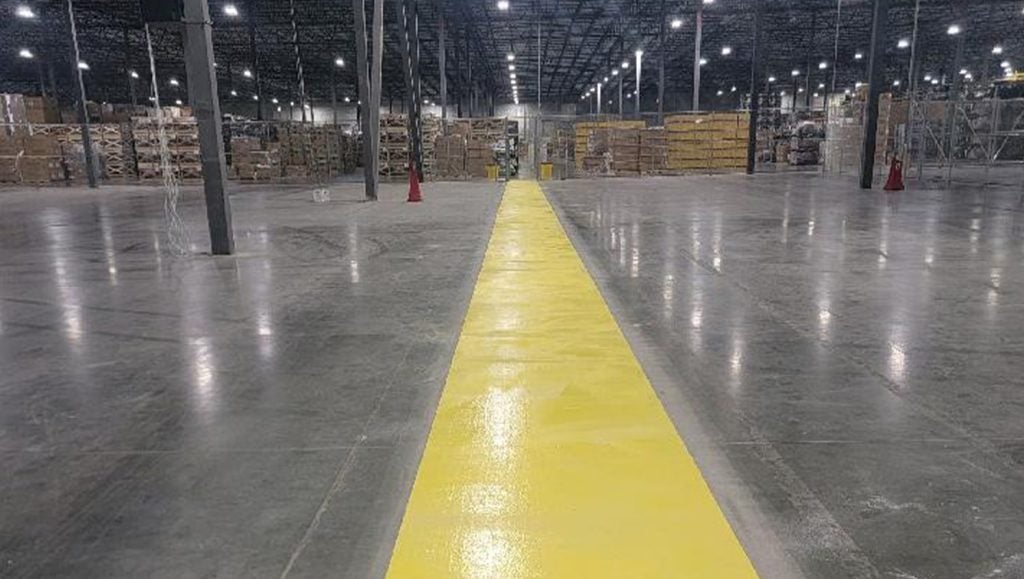 close-up of "exit" on warehouse floor
