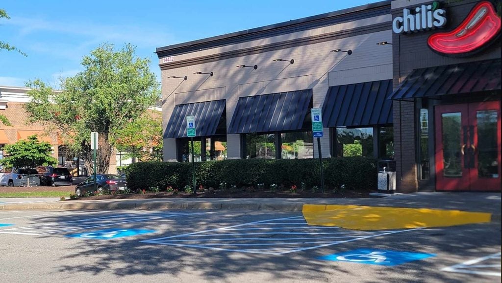 close-up of ada compliance parking spots for Chili's