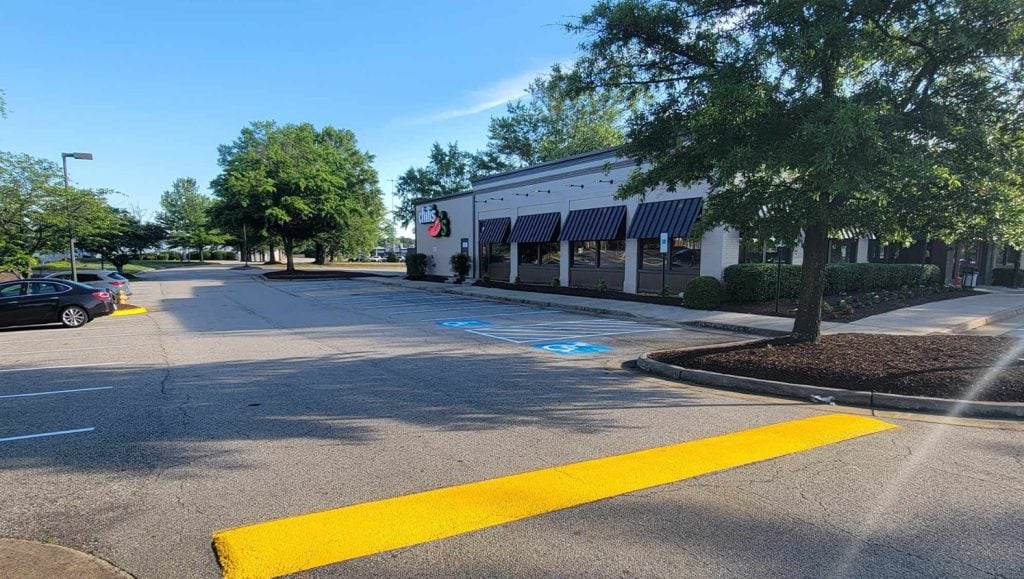Chili's parking lot with freshly painted lines