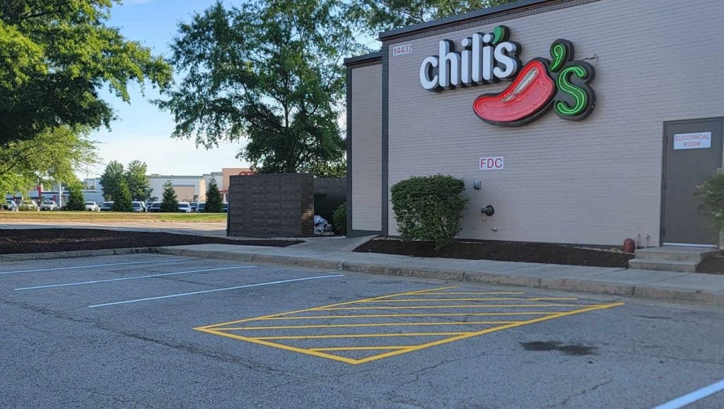 close-up of new ada parking spots for Chili's