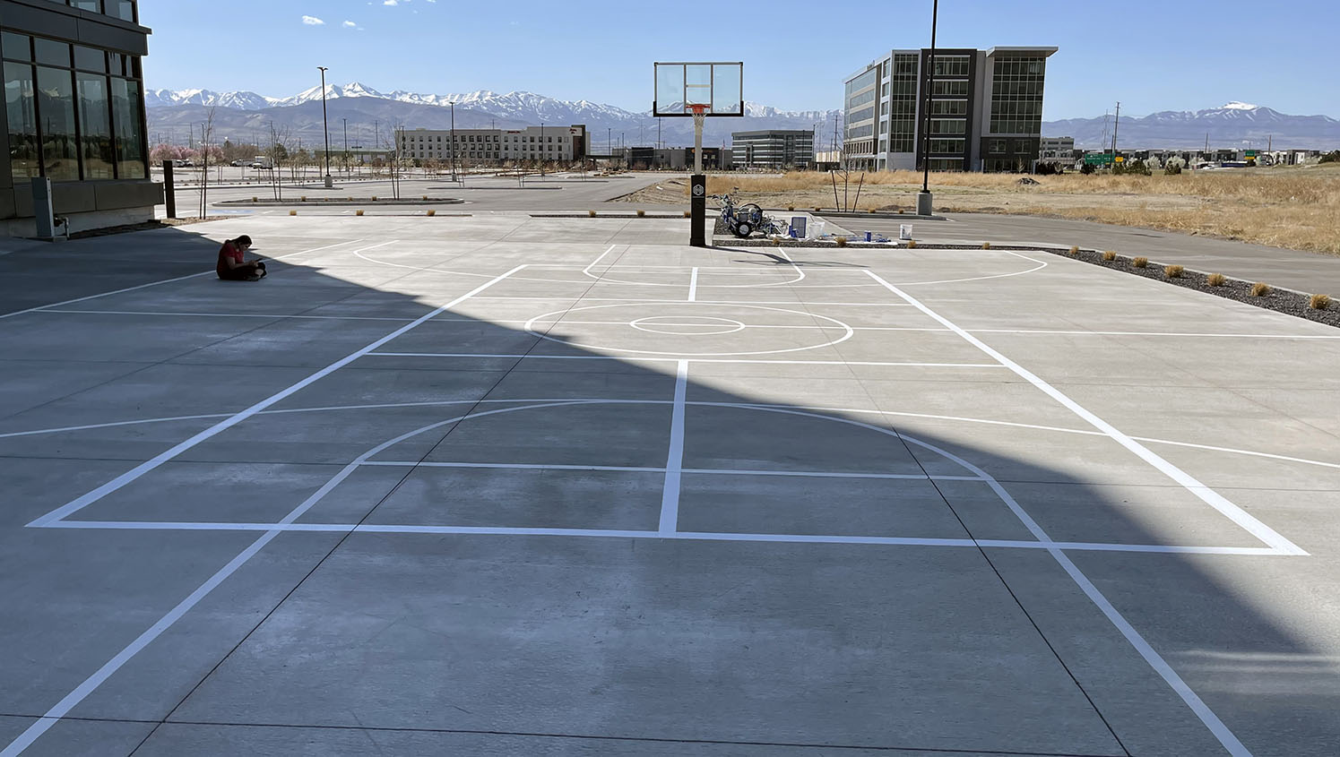 front view of new pickleball court striping