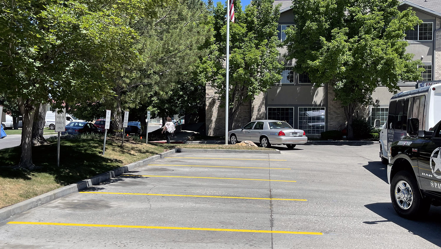 newly painted parking spaces at Pacifica Senior Living Center in Salt Lake City, UT