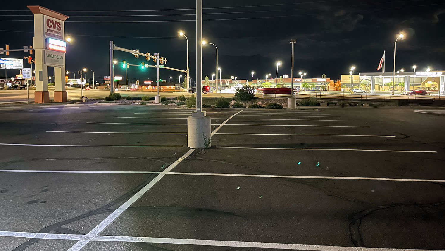 New parking lot stalls striped at a CVS in Roy, UT