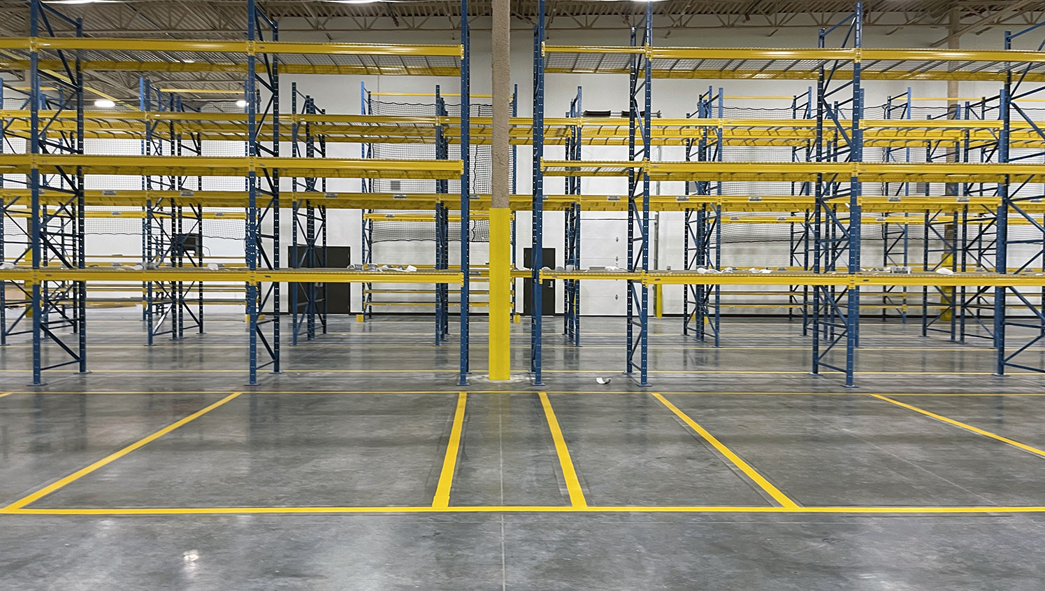 new yellow warehouse floor markings