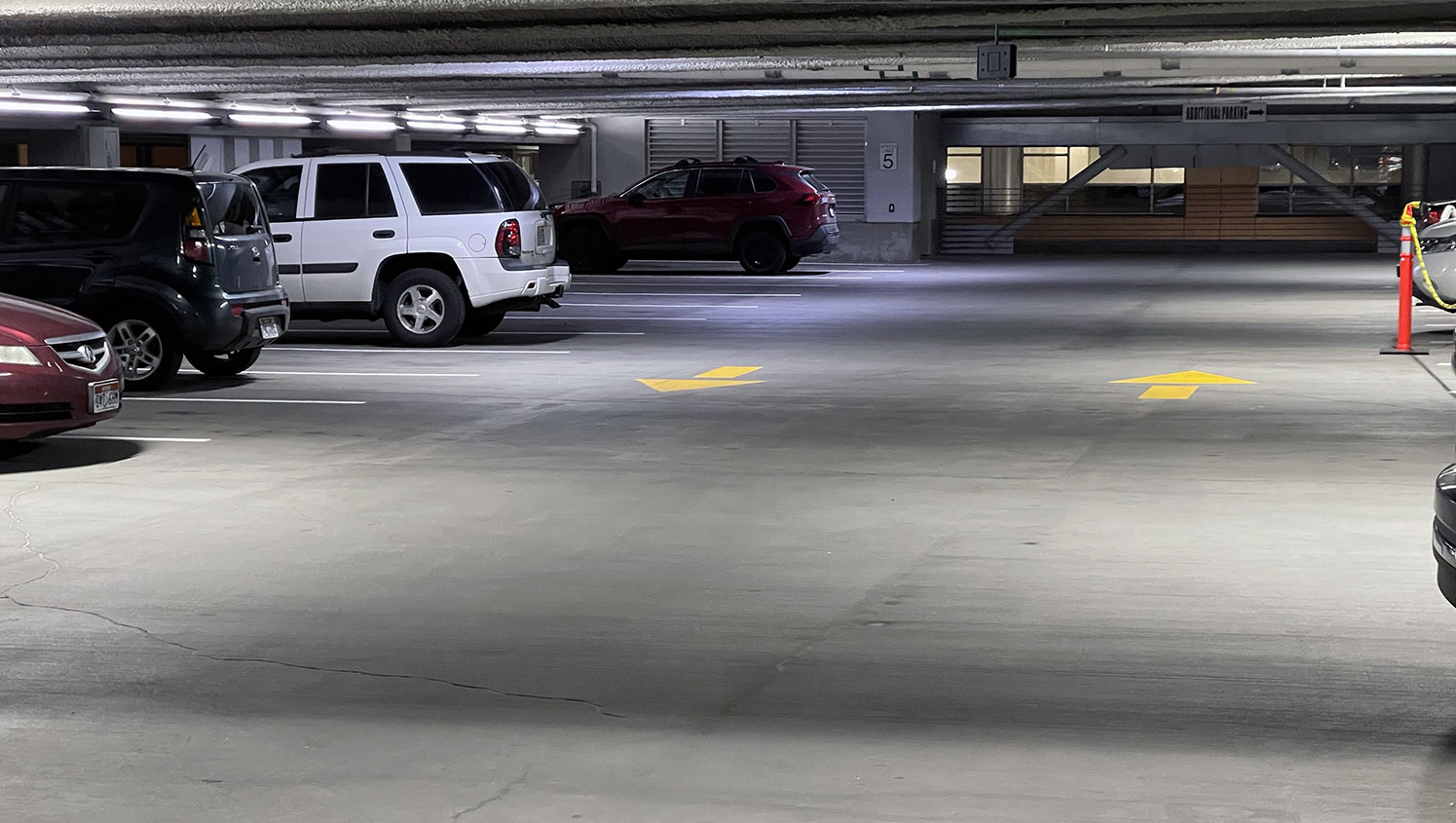 newly striped parking garage arrows