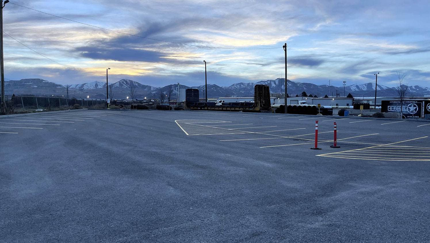 a recently re-striped parking lot