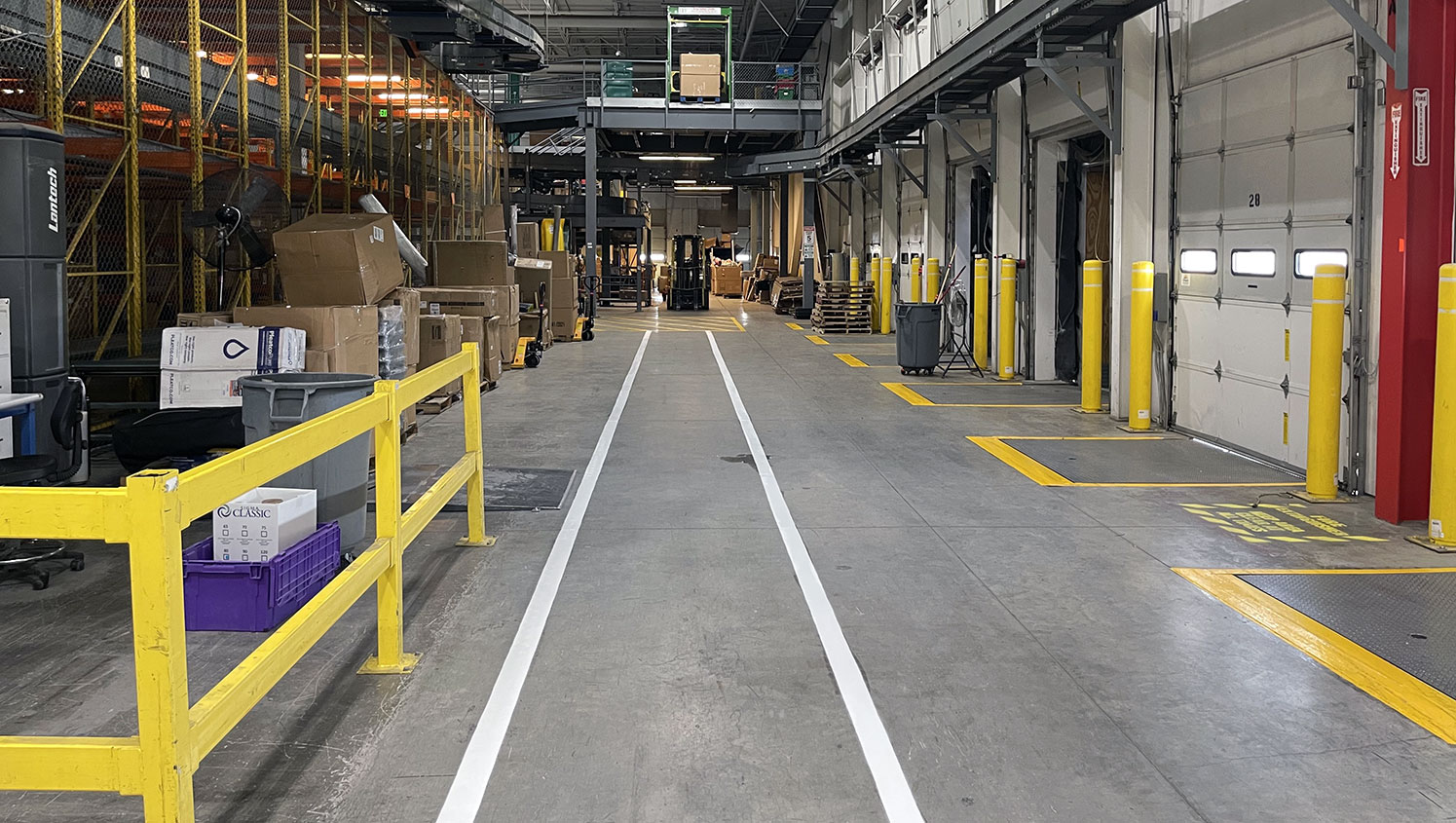 newly striped warehouse walkway