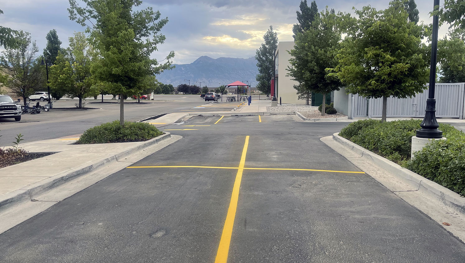 re-striped lines in panda express parking lot