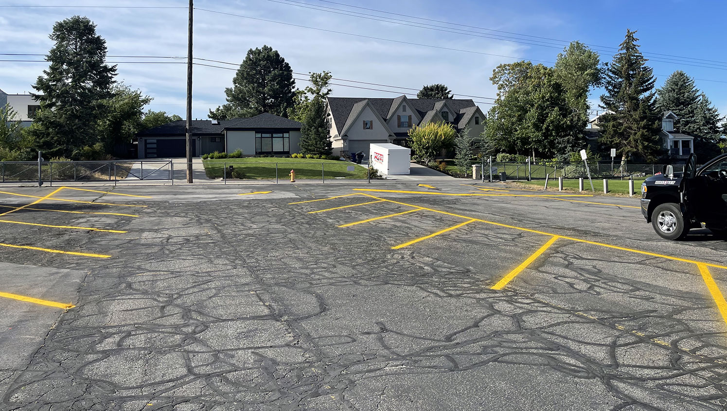 freshly striped parking lot at reid school