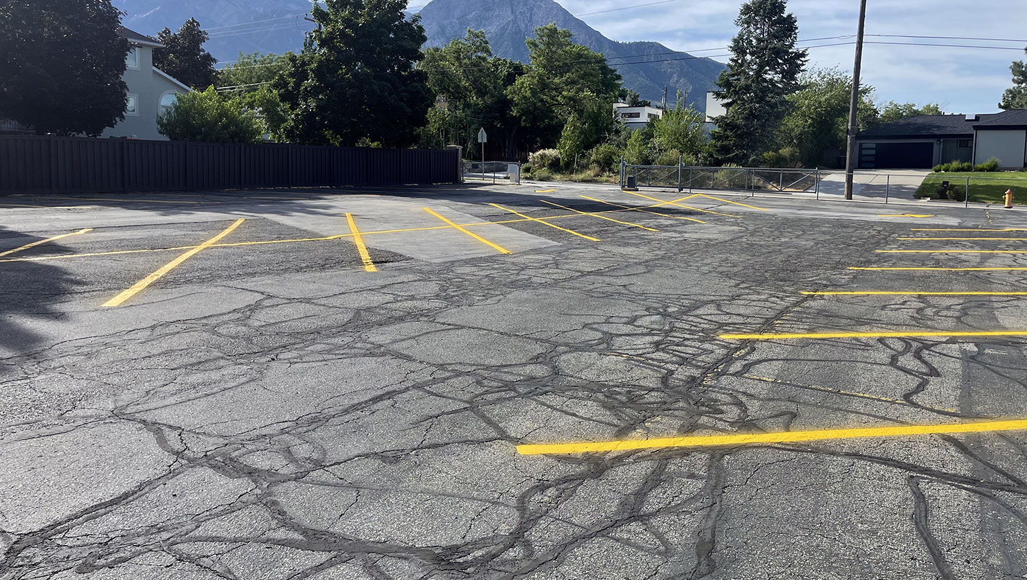 freshly striped parking spaces at reid school