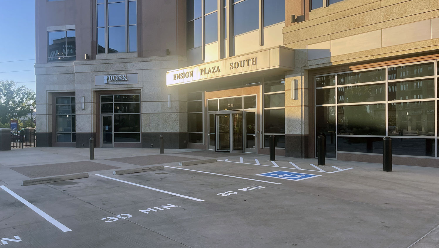 new 30-min and ada-parking stalls striped for plaza
