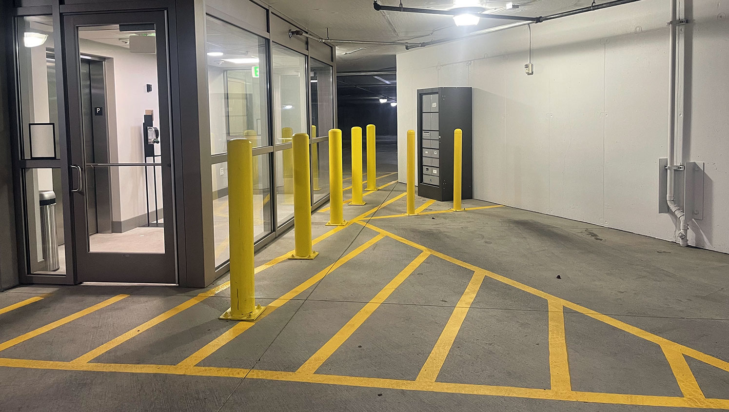 newly marked parking garage striping