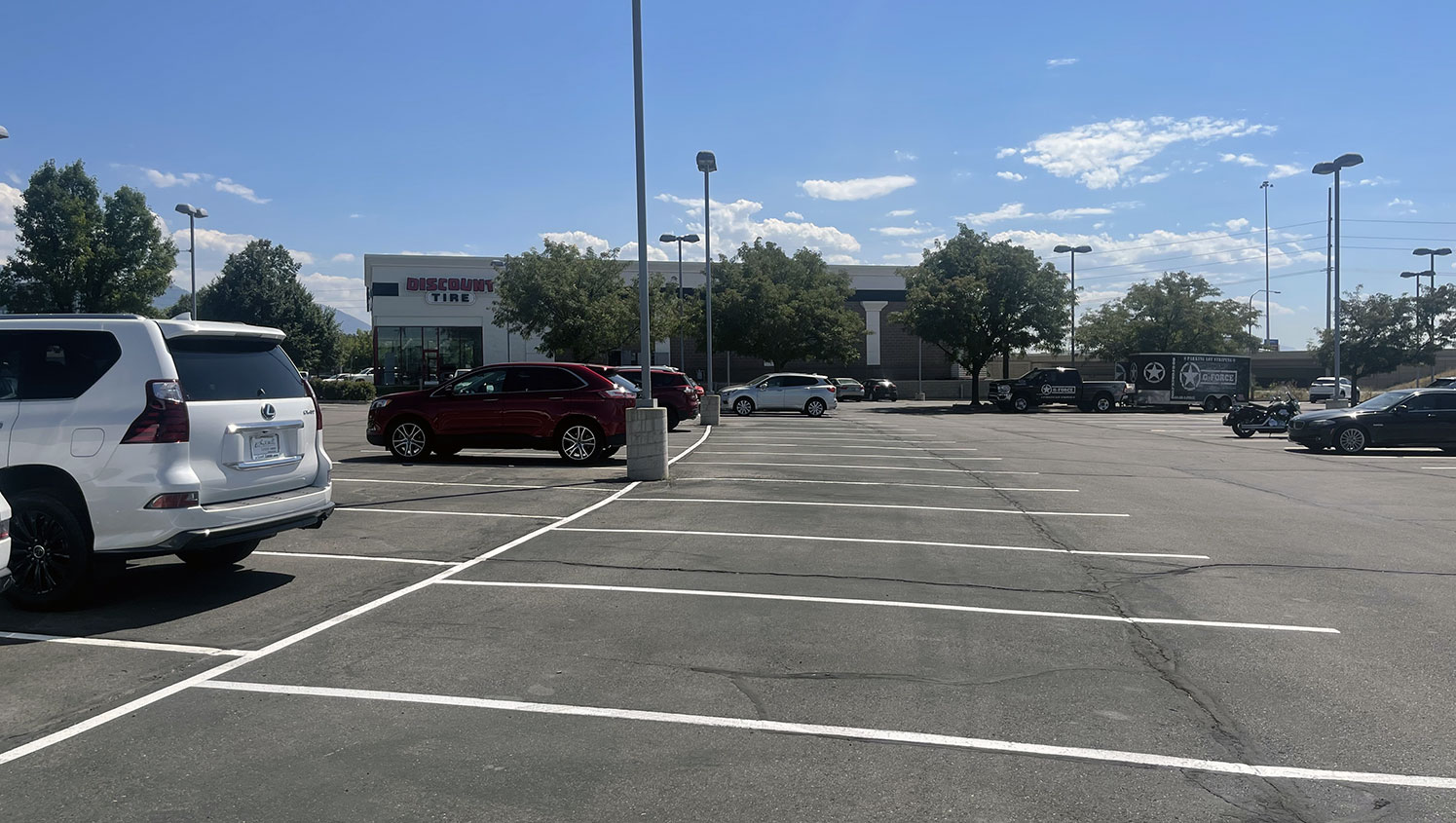 recently striped parking lot stalls