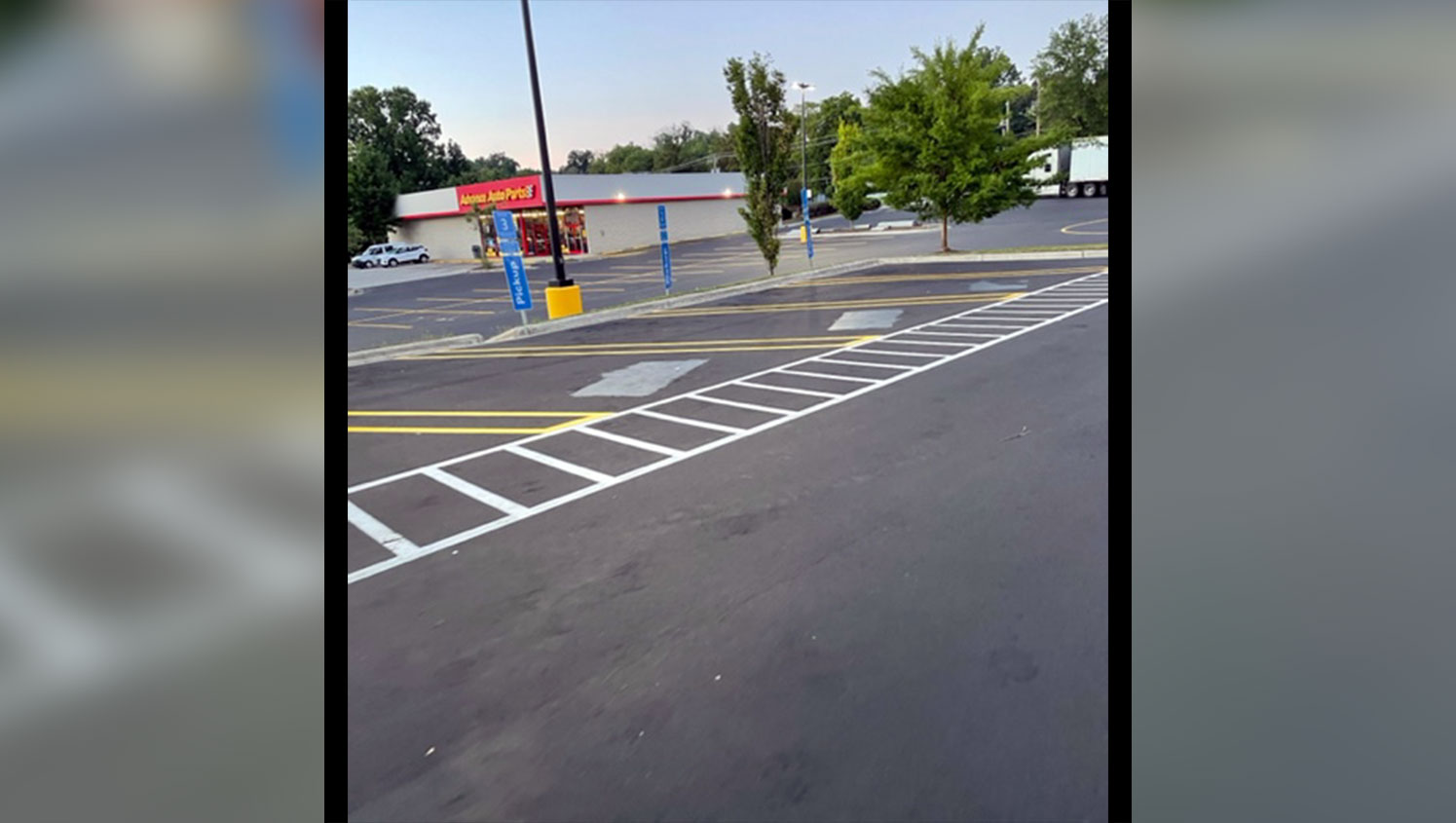 re-striped no parking lot markings at greensboro walmart