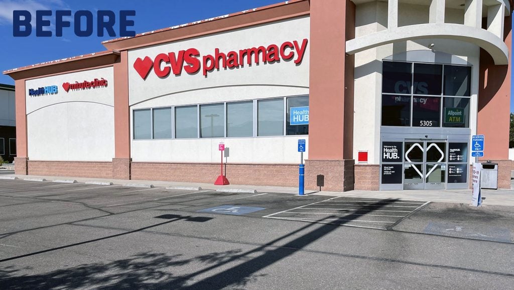 Before ADA compliant stalls striped at a CVS in Roy, UT