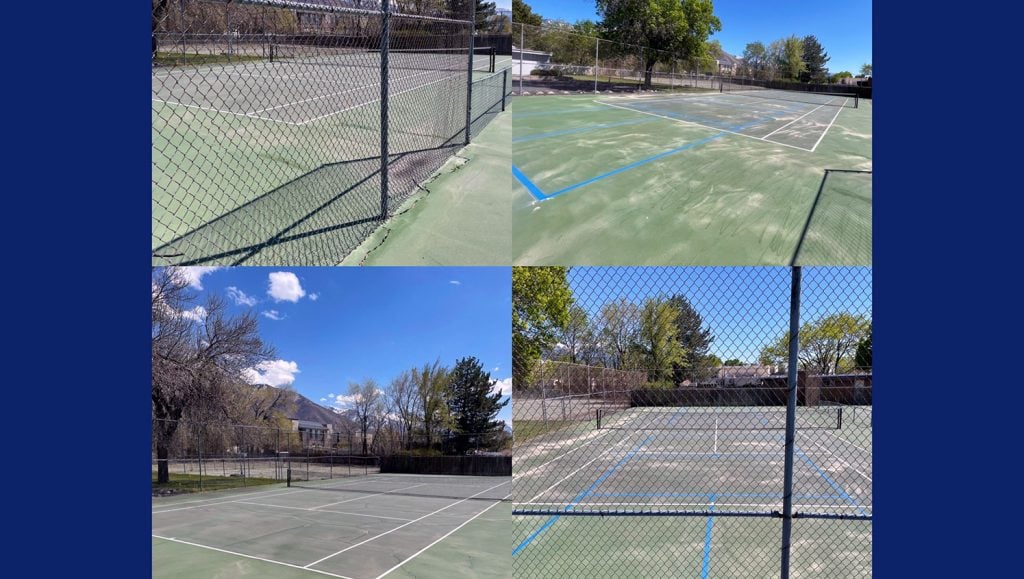 an up-close view of new pickleball court striping at Evergreen Swim and Tennis Club in Salt Lake City, UT