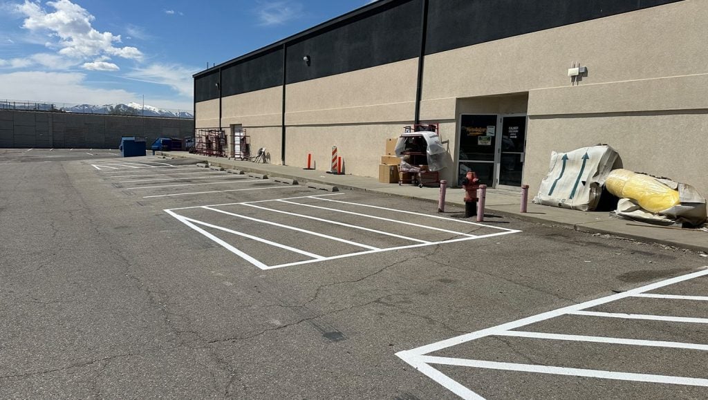 close-up of freshly painted parking lot lines