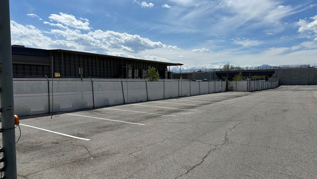 parking lot for Caliber Collision with freshly painted parking lot lines