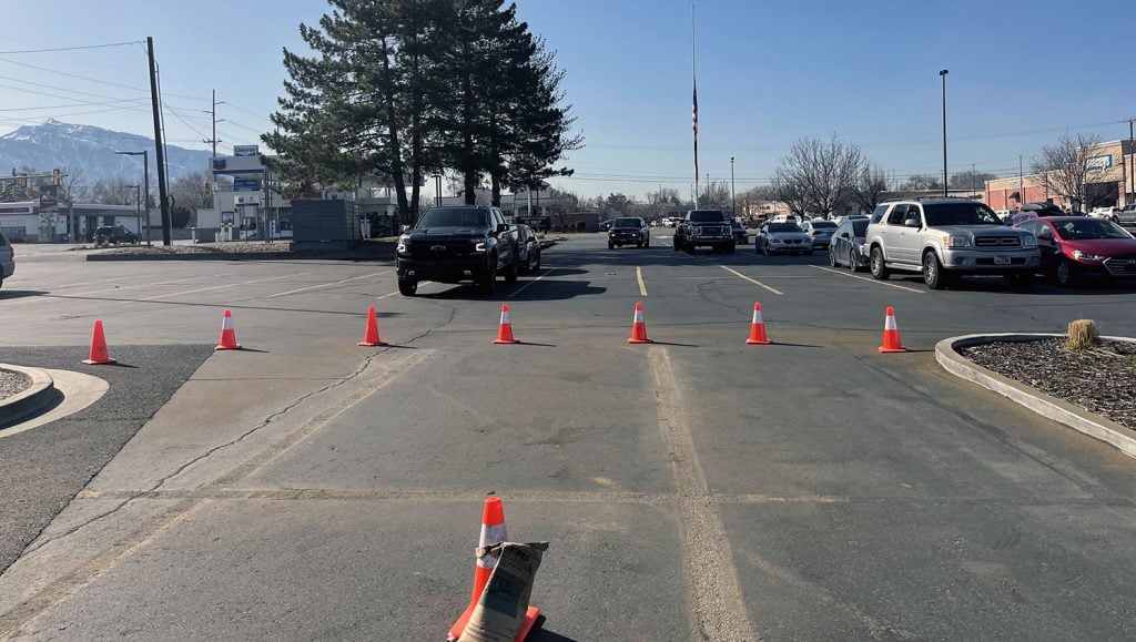 cones surrounding stalls that received recent line removal work