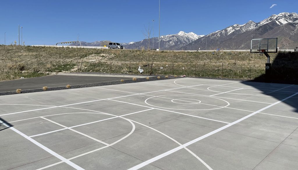 side view of new pickleball court striping
