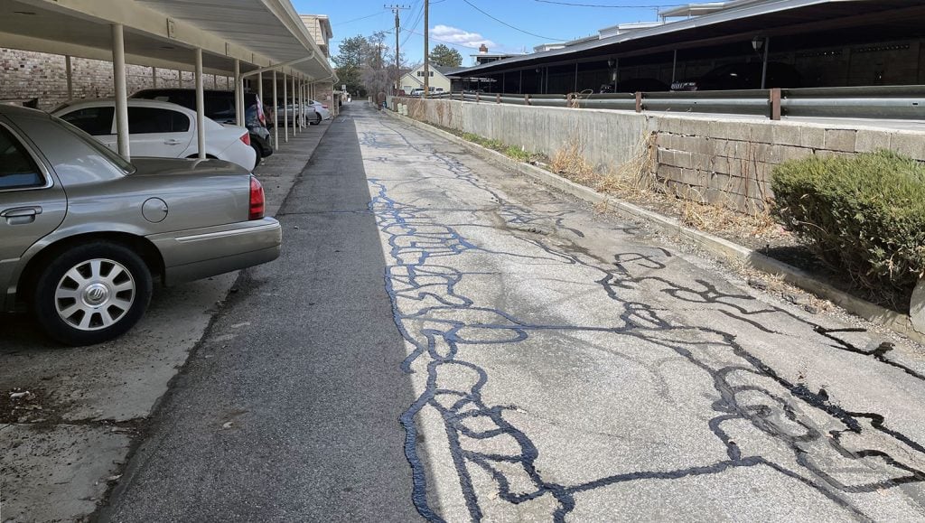 crack sealed areas of parking lot