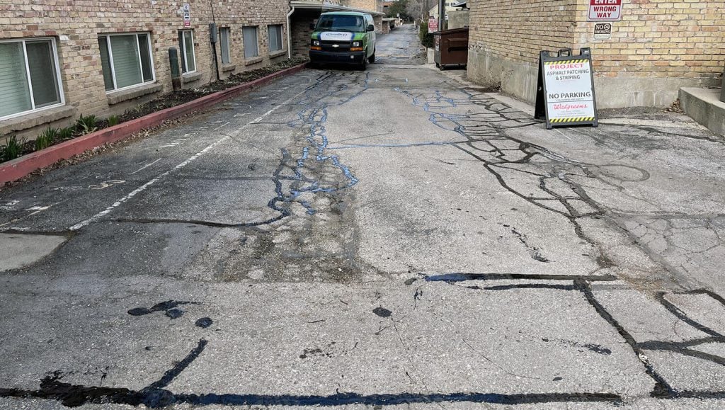 cracked sealed parking lot