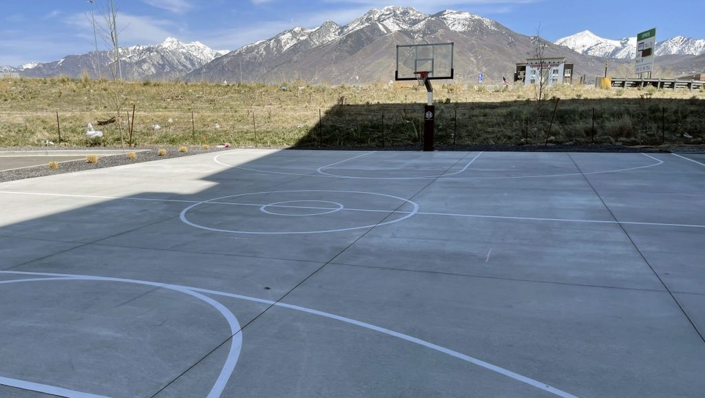corner view of new pickleball court striping