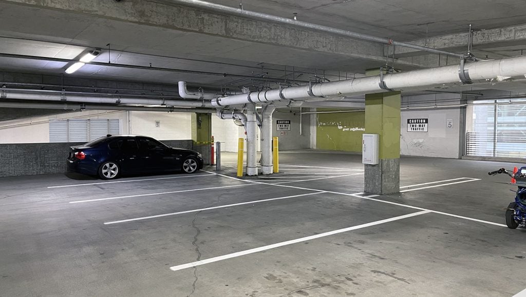 newly striped parking garage arrows