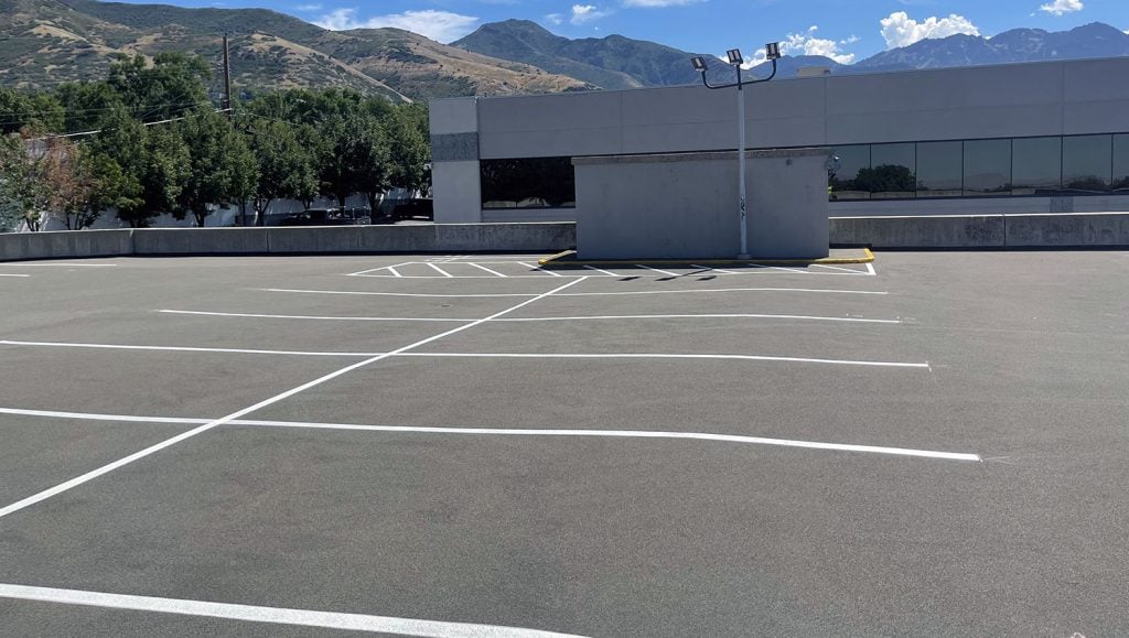 newly striped parking lot stalls