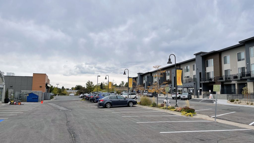 freshly striped stop signage at Cactus and Tropics in Draper, Utah
