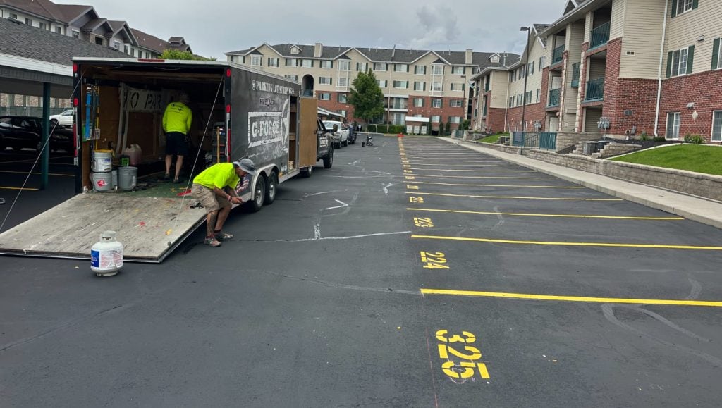 parking lot stalls needing re-striped