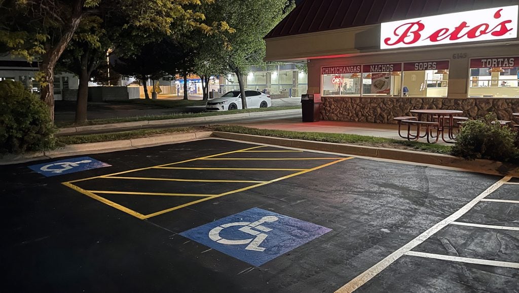 freshly painted parking stalls at Beto's in Kearns, UT