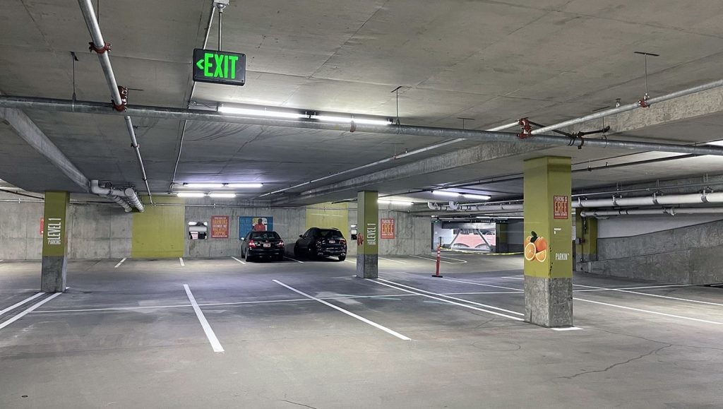 freshly stiped parking garage stalls