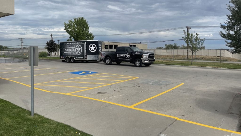 new parking lot truck stalls re-striped at thermo fluids