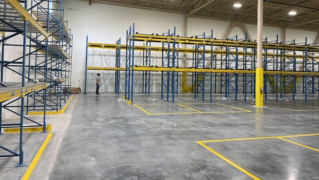 warehouse before new floor striping was added