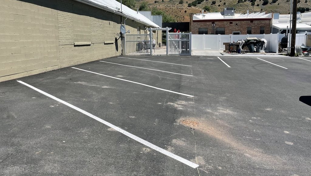 re-striped parking stalls at Smokin Joe’s