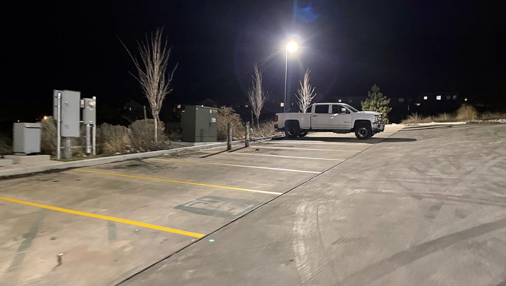 restriped arrows at Maverik gas station