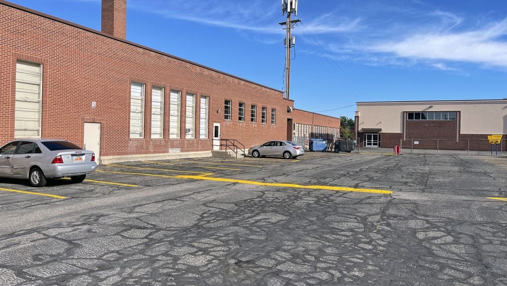 freshly striped parking lot at reid school