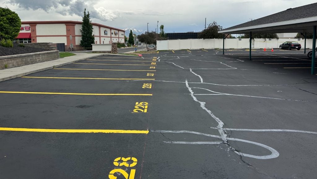parking lot spaces needing a re-stripe