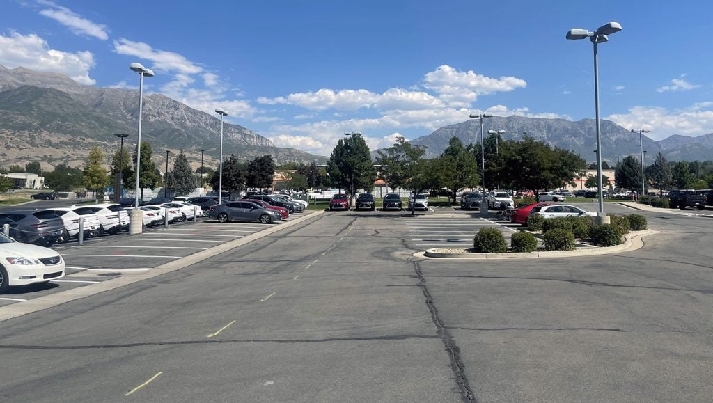 newly striped parking lot stalls
