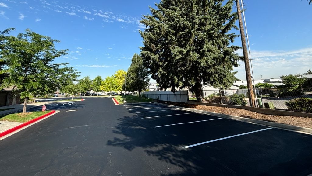 freshly painted parking spots for Huntington Apartments parking lot