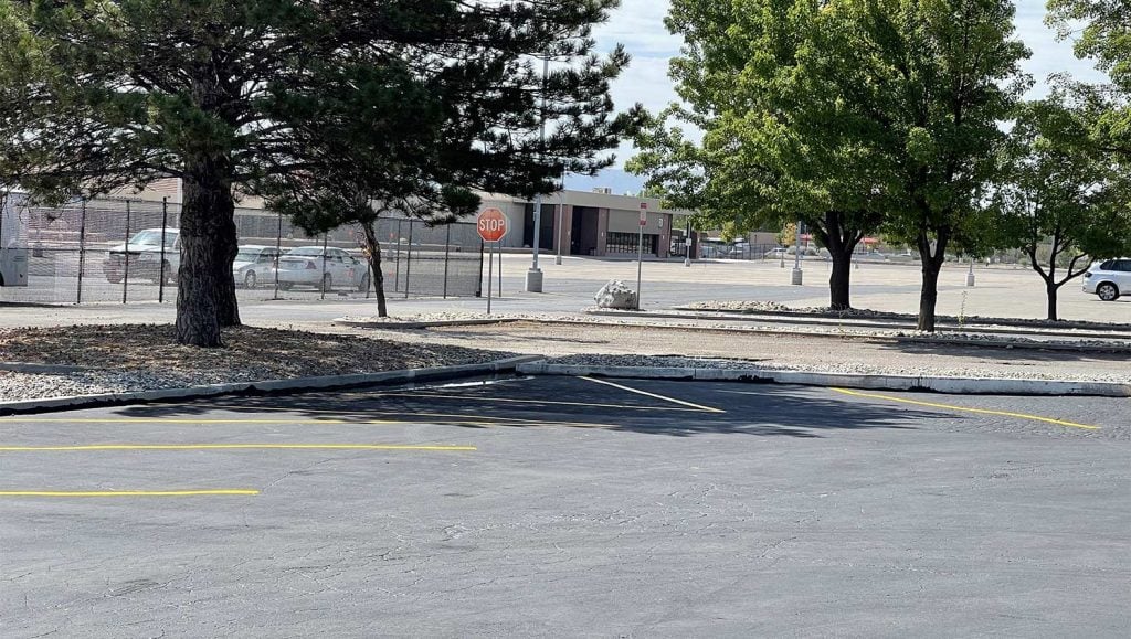 newly striped drive-thru lane at Racherito’s Mexican Food in West Jordan, Utah