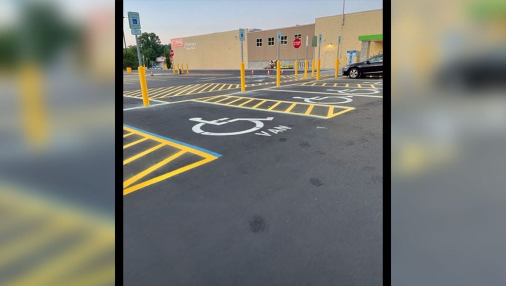 re-striped no parking lot markings at greensboro walmart